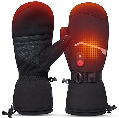 Sun Will Beheizbare Ski Handschuhe Fäustlinge Herren Damen,Winter wasserdichte Beheizte Handschuhe für Ski,Snowboard,Fahrrad,Wandern,Angeln,Jagen,Schneeschaufeln Outdoor Thermo (Black, XXS)