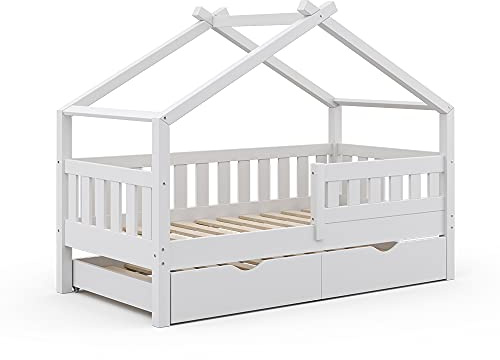 VitaliSpa Letto montessori bambini Design, Bianco, 80x160 cm con letto per ospiti, adatto come area giochi e zona notte per bambini