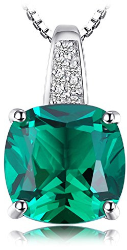 JewelryPalace Kissenschliff 3.4ct Simulierter Smaragd Ketten Anhänger 45CM, Grün Schmuck Set, Halskette Damen Silber 925 Collier Damen Ketten Edelstein Mädchen, Schmuck mit Stein Frauen Valentinstag