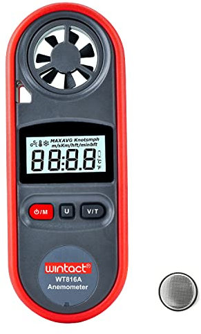 Wintact Handheld Anemometer Small Digital Vane Wind Speed Meter Gauge, Pocket Air Flow Velocity Tester with Measuring Wind Temperature 14℉ to 113℉ for House HVAC Duct Outdoor Kite Boat Sailing Surfing