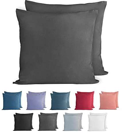 Komfortec 100% Baumwolle Kissenbezüge 2er Set 80x80 cm, Superweicher Premium Jersey Kopfkissenbezug 150 g/m², Kissenhülle, Anthrazit