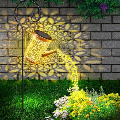 CUQOO Solar Gießkanne Lichter - LED kaskadierende Lichterkette mit 6 Kupferdrahtschnüren - wasserdichte Gartendekoration für Terrasse, Hof, Balkon & Weg - Solarbetriebene Außendekoration