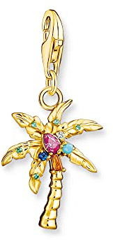 THOMAS SABO Charm-Anhänger bunte Palme vergoldet 750 Gelbgold Vergoldung, 925 Sterlingsilber