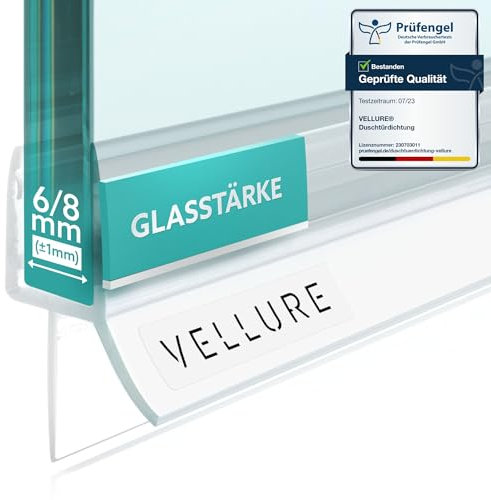 Vellure® goma mampara ducha - NUEVA junta mampara ducha de calidad para puerta de cristal - Goma mampara ducha puerta duradera, (1x para un grosor de cristal 8mm - longitud universal hasta 100cm)