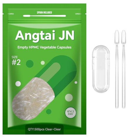 Empty Capsules, AngtaiJN 500 Count Clear Vegetarian Capsules, Size 2 DIY Pill Capsules Filling Empty Caps with Micro Lab Spoon, Kosher, ISO9001, Gluten Free, Halal Certified, Non-GMO Certified