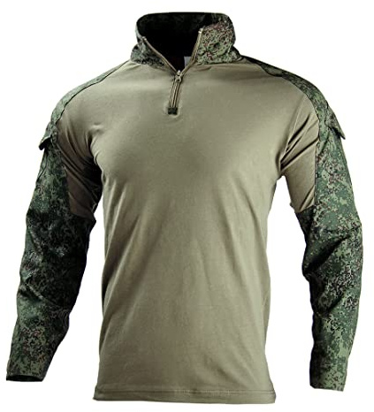 ZAANU Tactique Militaire Hommes vêtements Combat T-Shirts sécurité Longues Chemises + Coussinets Camo Chemise Camping Chasse armée Chemise (Chemise Russe 3XL)