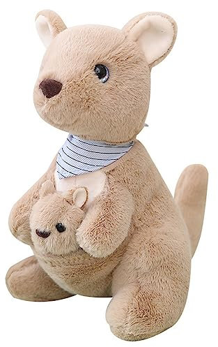 EXQUILEG Känguru Plüschtier, Kuscheltier Tier Kissen Geschenk Für Kinder/Erwachsene (Mutter und Sohn Känguru) (Braun, 25CM)