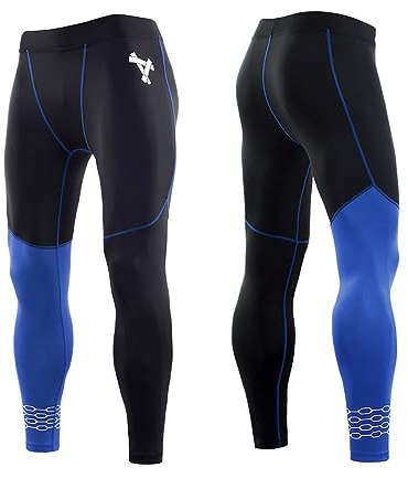 BaronHong Men's Base Layer Tights Quick Dry Compression Plus Size Pants Gym Active Leggings Breathable Sport Pant (blue-black, 5X-Large)