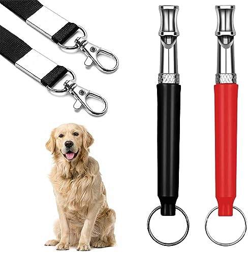 Hundepfeife, Ultraschall Hundepfeife, Professionelle Ultraschall Pfeife, Hundepfeife zum Stoppen des Bellens, Whistle für Hundeausbildung, Hundepfeife zum Rückruf mit Lanyard, 2 Stücke, Schwarz&Rot
