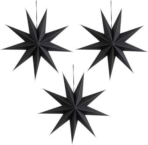 Konoz 30cm Papiersterne Weihnachten 3 Stück Faltsterne Neuneck, Weihnachtsstern Papier Stern Dekoration(Schwarz)