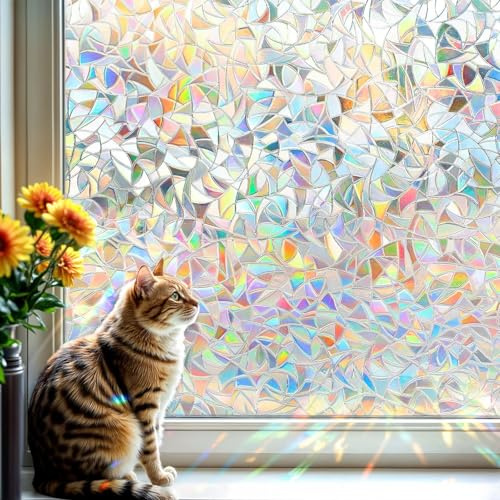 DARUITE Rainbow Window Film Privacy Film for Glass Windows Static Cling Removable Window Film Anti-UV Decorative Patterned Window Stickers for Home, Office（60 x 200CM)
