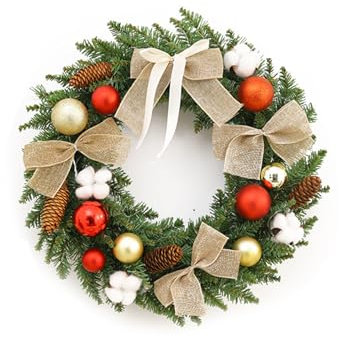 Herfair Weihnachtskranz Türkranz mit Tannenzapfen Schleife und Weihnachtskugeln Künstlicher Dekokranz Adventskranz Weihnachtsdeko Girlande für Wand Haus Fenster (40 cm/ 15.7 in)