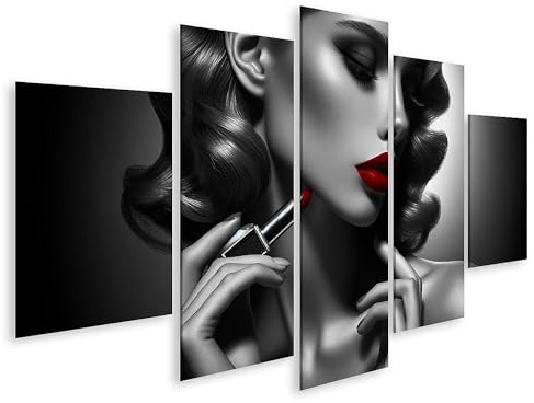 islandburner Prime Bild auf Leinwand Frau mit Lippenstift und roten Lippen Monochrom Make Up Bilder Wandbilder Poster