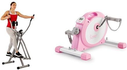 Sunny Health & Fitness Under Desk Smart Mini Pedal Exerciser, Dual Function Exercise Cycle Bike + Elliptical Cross Trainer w/ LCD Monitor, Air Walker Exercise Machines for Home Gym Workouts