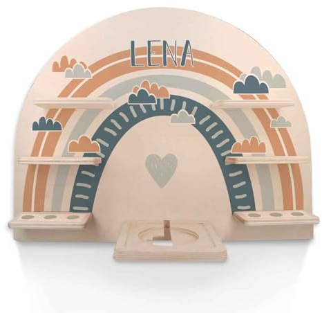 GRAVURZEILE Toniebox Regal - Regenbogen Blau - Personalisiert mit Name - Kinderzimmer Wandregal zur Aufbewahrung von Toniebox 1 & 24 Tonie Figuren - Magnetische Oberfläche - für Jungen & Mädchen