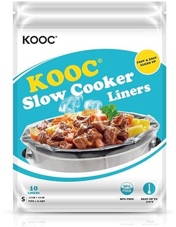 KOOC Slow Cooker Liners 10x13 10 count Small Size Disposable Pot Liners Cooking Bags Fit 1.5 qt to 2 qt Pot BPA Free Fresh Locking Seal Design