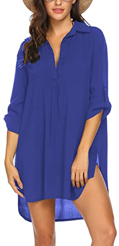 Ekouaer Strandkleid Damen Sommer Bikini Cover Up Sexy Beachwear Sommerkleid Transparent Strandhemd, S-XXXL