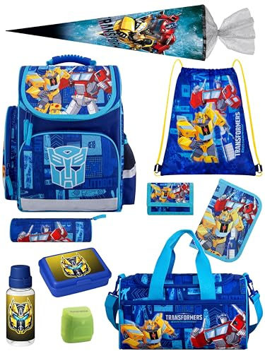 Familando - Schulranzen Set - 10-teilig mit Schultüte - Transformers - Ergonomisch, stabil & mit gepolstertem Rücken - 930g leicht - 15L Volumen - Mit Reflektoren - Für Grundschule ab 1. Klasse
