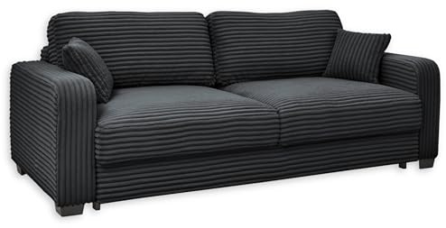 CARRARA Bequemes Schlafsofa in Cord-Optik mit Bettkasten, Schwarz - Ausziehbares Sofa mit Schlaffunktion - 235 x 89 x 92 cm (B/H/T)