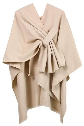 Poncho Damen, Umhängetuch Cape, Schal Cashmere Feeling Strick Cape Cardigan, cape mit Fransensaum für Herbst Winter, 130x50cm (DE/NL/SE/PL, Alphanumerisch, Einheitsgröße, Regular, Regular, Beige)
