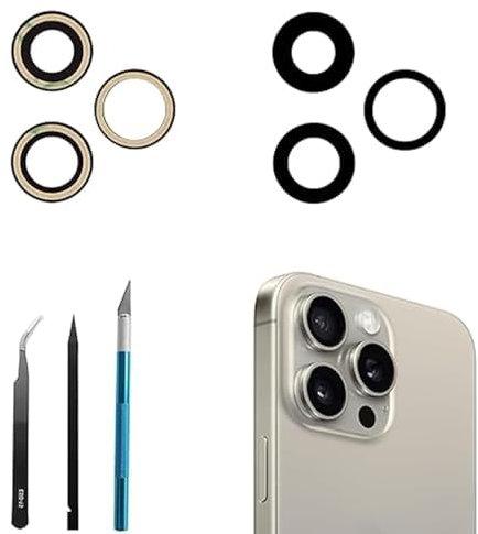 LiXiongBao 3 Pz Obiettivo Fotocamera Posteriore Ricambio per iPhone 15 PRO Fotocamera Posteriore Obiettivo Vetro Sostituzione con Kit di Strumenti di Riparazione Professionale