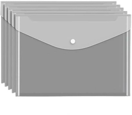 Porte Document Sacs de rangement transparents for documents A4, 5 pièces, porte-fichiers de poche en plastique, Organization scolaire et de bureau Planchettes à Pince(Grigio)