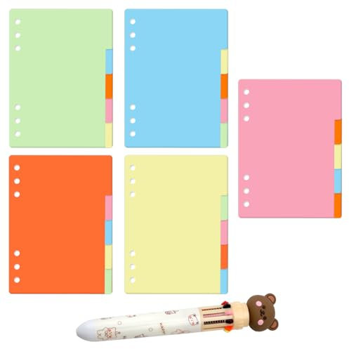 Separadores para carpetas, 25 hojas/5 juegos A5, 6 agujeros, organizador personal