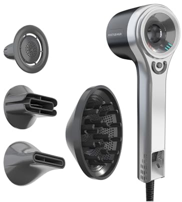 Genius Invictus Föhn Hair D7 Ionen Haartrockner 5 tlg, Reisefön Fön mit 1 Diffusor 3 verschiedene Stylingdüsen, 5 Temperatur- und 3 Geschwindigkeitsstufen, 1600 W Hair Dryer für schnelles Trocknen