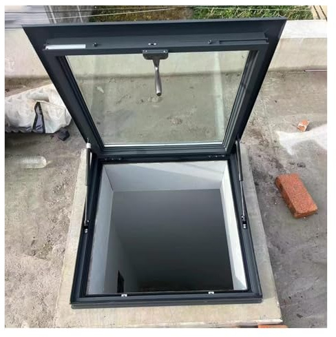 ERRULAN Large Egress Roof Window, Aluminum Flat Roof Lighting Well Window with Double-Layer Tempered Glass, Flush Mount Roof Access Hatch Door for Attic/Sun Room(65x90cm/25.6x35.4in)