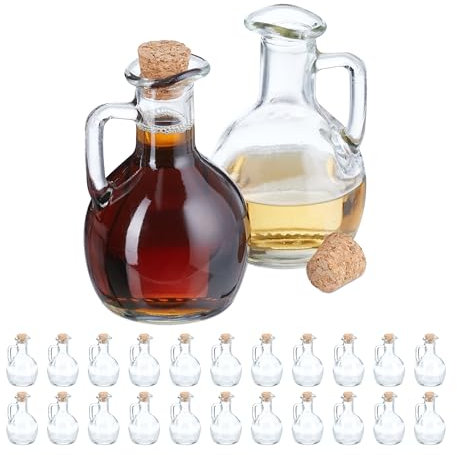 Relaxdays Oliera con Tappo in Sughero, Set da 24 Ampolle da 150 ml in Vetro, Porta Olio d'Oliva e Aceto, Salvagoccia