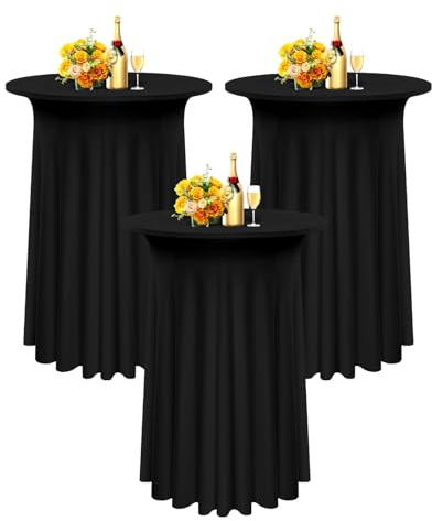 3 Packs Spandex Cocktail Tisch mit Röcken 80x110cm, schwarzer Stretch Cover für Hochzeit Party