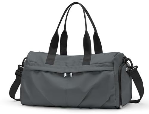 HYC00 Sports Gym Bag Womens Mens with Shoes Compartment & Dry Wet Separated,Weekend Travel Duffle Bags Overnight Bag for Women Holdall Hospital Bags Carry on Hand Luggage for Swim Gym Tote,Gray