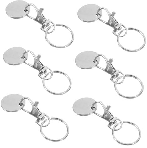 Housoutil 6pcs Stainless Steel Supermarket Trolley Tokens Shopping Cart Keychain Cart Keyring Trolley Release Key for Grocery