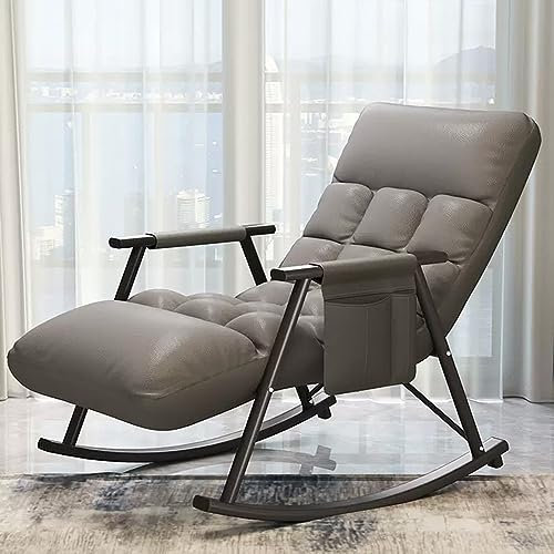 Moderner Outdoor-Schaukelstuhl mit Armlehnen, bequemer gepolsterter Loungesessel für Balkon & Terrasse, verstellbare Rückenlehne, Seitentaschen zur Aufbewahrung, stilvoll & entspannend