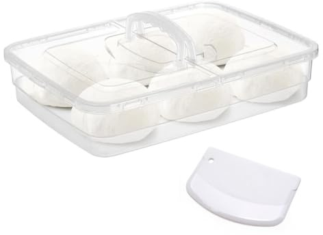PROVISO TOOLS Pizzaballenbox mit Deckel – Gärbox für Pizzateig Brotteig, stapelbar, mit Spachtel, 35x23x7.5 cm, transparent, BPA-frei