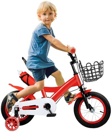 CHERIPOLI 12 Zoll Kinderfahrrad, Junge Mädchen Kinderrad, Fahrrad für Kinder, für alte Kleinkinder und Kinder von 2,62 bis 3,11 Fuß Größe (Rot)