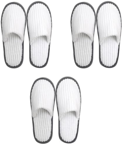 BRDTKUGV Lot de 3 paires de pantoufles jetables en velours corail pour invités, douces et confortables avec semelles épaisses de 9 mm pour spa, fêtes, piscines et voyages