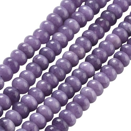 PONABEADIY 1 scatola Da 2 fili, 148 pezzi, Perline di Giada Bianca Naturale Viola Scuro con Foro, Disco Abaco, Pietra Preziosa, Rondelle, Distanziatori Lisci, Ciondoli Perline per La Creazione di Gioi