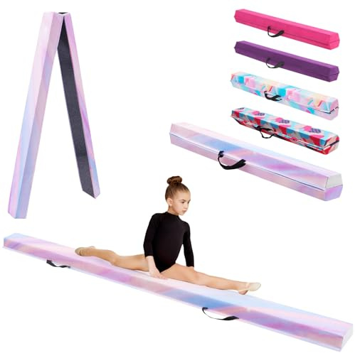 KIKILIVE Barra de Equilibrio Gimnasia con Superficie de Ecocuero EVA+EPE en 3 Tamaños (240cm/270cm/300cm) Plegable para Niños y Adultos Contiene Bolsa de Transporte