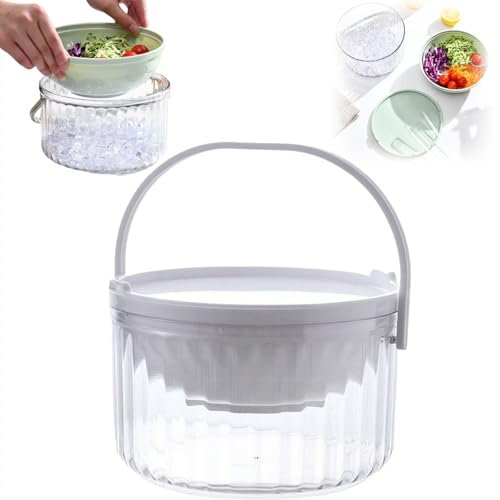 Ensaladera grande con enfriador de hielo, base y tapa, ensaladera, cuencos for servir, bandeja for frutas y verduras con tapa, fuente for servir verduras frescas refrigeradas con hielo.(White)