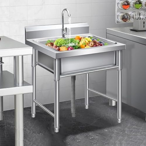 Lavello multiuso in acciaio inossidabile, vasca singola autoportante con rubinetto per esterno, cucina commerciale, bar, lavanderia, garage