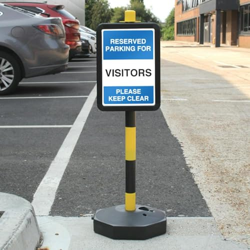 V Safety Reserved Parking For Visitors Please Keep Clear Safety Sign - Sign Only - Fits Temporary Signpost - 210 x 297 mm (A4) - 3mm RA2 Reflective Aluminium Composite