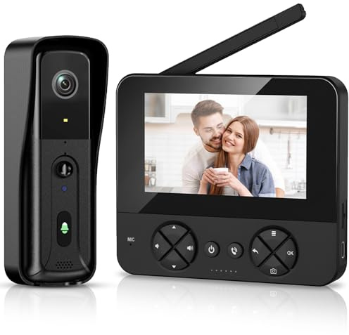 Türklingel mit 4,3 Zoll Monitor und Kabellose Kamera – Video Türklingel ohne WLAN, 2-Wege-Audio HD Kamera Gegensprechanlage mit PIR-Bewegungserkennung, Infrarot-Nachtsicht und Wasserdichtem Display