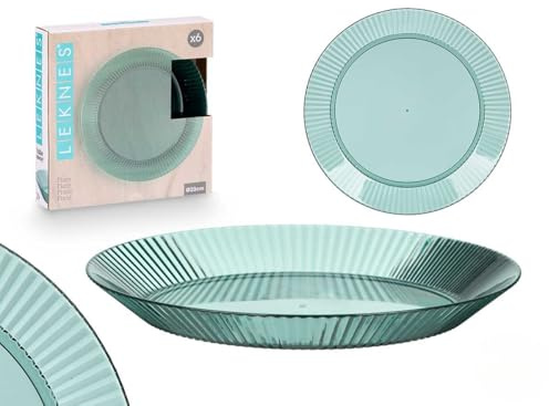 Makio M Platos de Plástico Reutilizables, 23 cm, Set de 6, Diseño Rayado, Transparentes, para Fiestas, Barbacoa, Jardín (Verde)