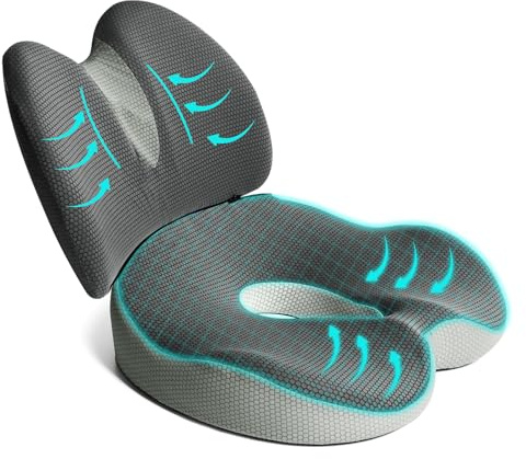 Suewidfay 2 in 1 Cuscino del sedile e set di cuscini di supporto lombare, grande dimensione ergonomica schiuma di memoria Cuscino, per sedia da ufficio, auto, sedia a rotelle, sedie da gioco