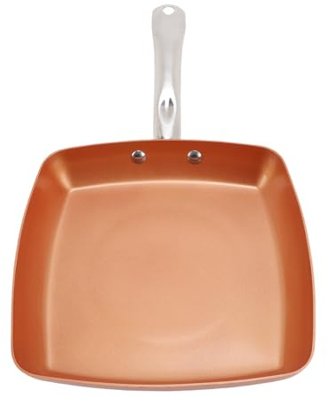Riuulity Sartén Cuadrada de Cobre, Sartén Antiadherente para Carne y Huevos en la Estufa, Cocina de Inducción para Cocineros Caseros, Aleación de Aluminio SUS