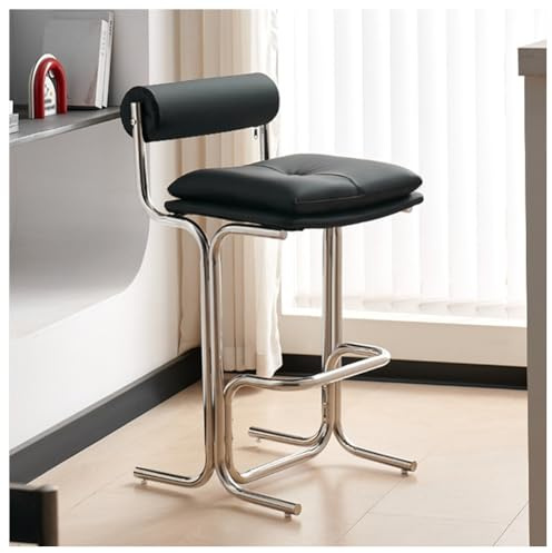 Pobbycrafm Barhocker, Gepolsterter Küchenhocker, Barhocker mit Lehne und Fußstützen, Küche Esszimmerhocker, Keine Installation für Kücheninsel, Bartheke, Restaurant Black 68cm 1pc
