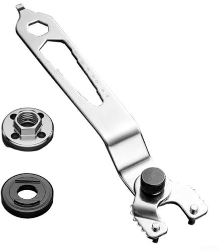 12-in-1 Multi-Function Adjustable Wrench for Angle Grinder with Lock Nut Spanner M10 Thread, Heat-Treated Steel Construction, 15-52mm(with Pressure Plate)
