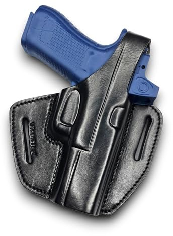 VlaMiTex B37 OWB Leder Holster für Glock 17, 22, 31 (inkl. MOS-Modelle) | Optic-Ready (OR) mit Red Dot | Pancake Holster | Mit Sicherheitslasche | Premium-Rindsleder | Rechtshänder