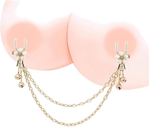 Nippelklemmen, sensorisches Spielzeug für Frauen, Nippelklammern für Erwachsene, Perlen-Nippelklemmen, Körperringkette für Frauen, Edelstahl-Körperklemme, verstellbar, ohne Piercing (Weiß)